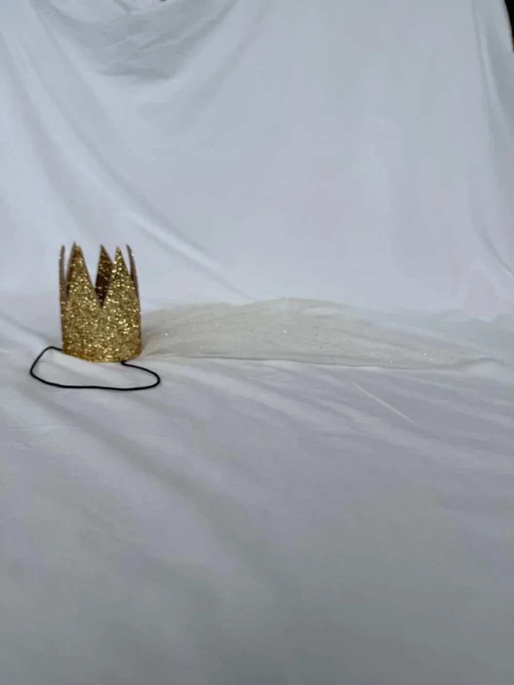 P H Handmade Gold Glitter Crown Veil Kids Princess Boutique Accessory